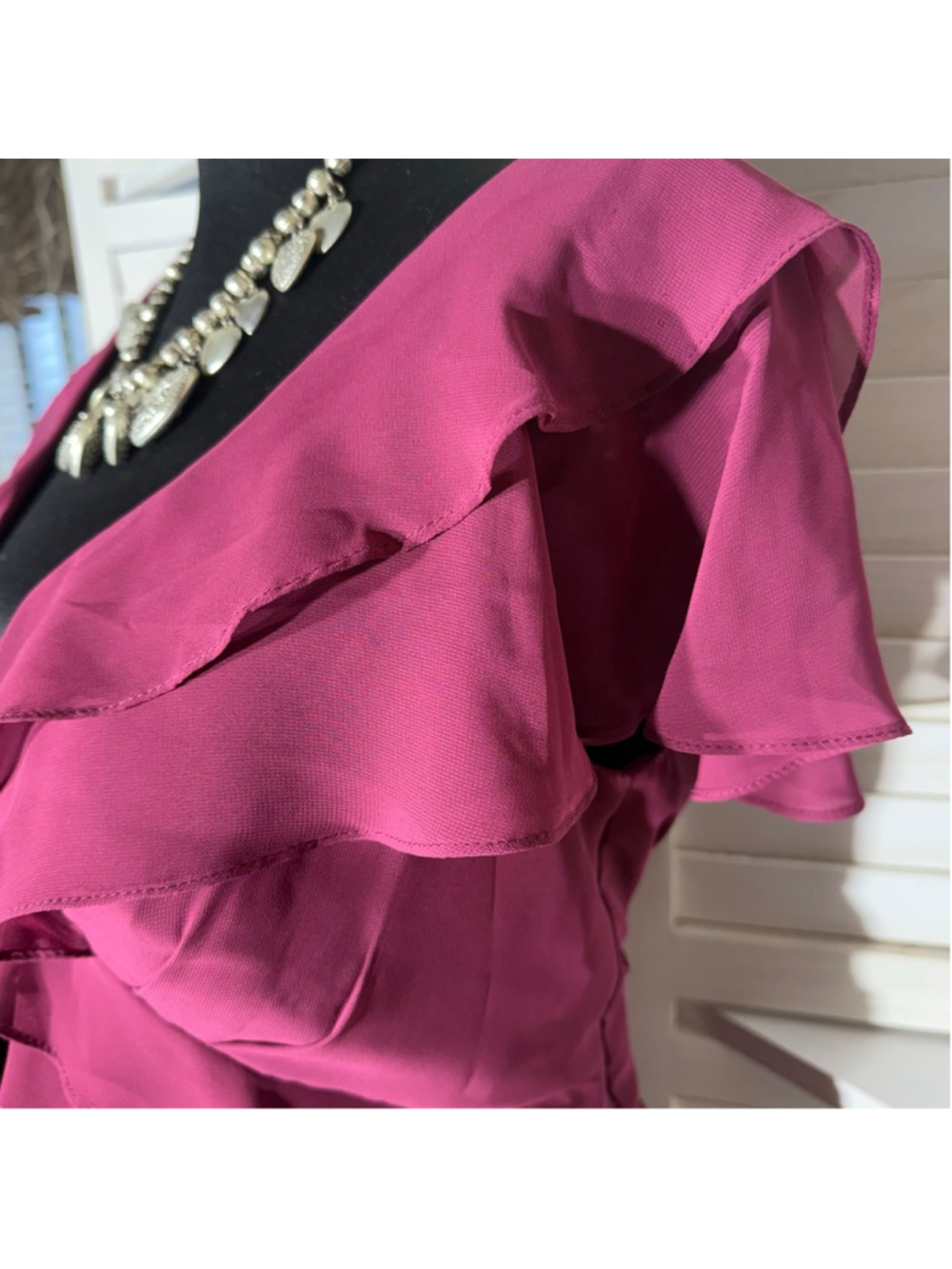 Vintage chiffon top ruffled V-neck beaded cocktail wedding guest Coquette - Picture 6 of 12